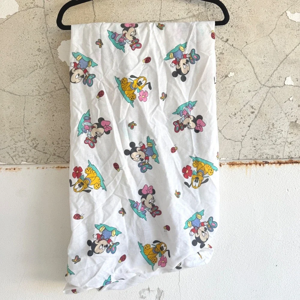 Vtg Disney Babies Crib Sheet Mickey Minnie Pluto Fitted Bedding Made in USA